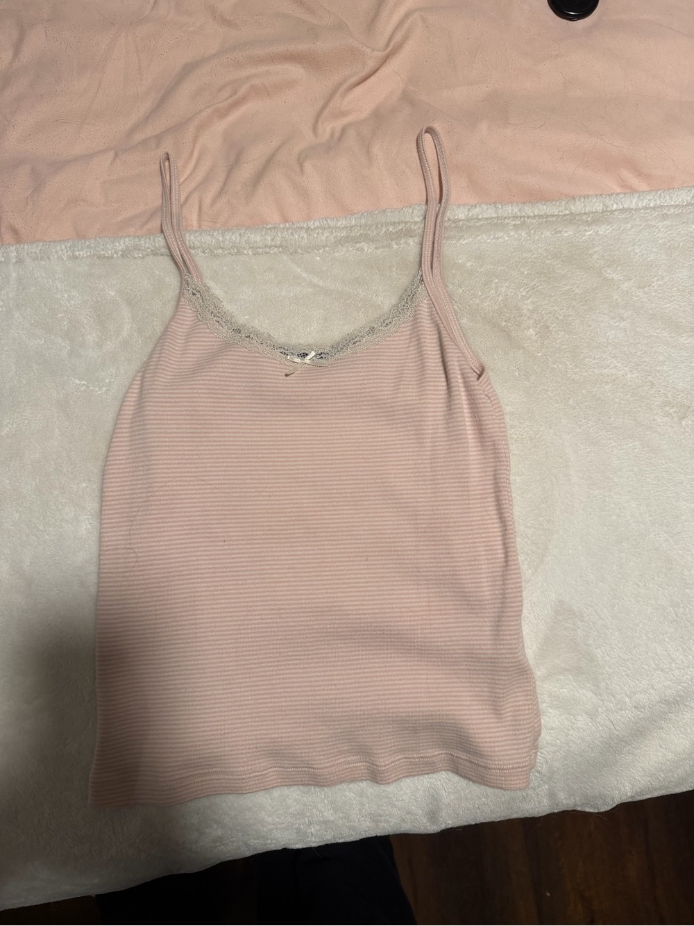 Brandy Melville Blush Pink Lace-Trim Ribbed Cami Top